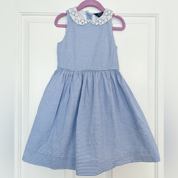 Polo Ralph Lauren Other - EUC! Polo Ralph Lauren BLUE White Girls Fit-&-Flare Seersucker Dress Sz 5